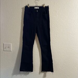Vervet brand Black Straight Leg Jeans with High Waist and Raw Hem